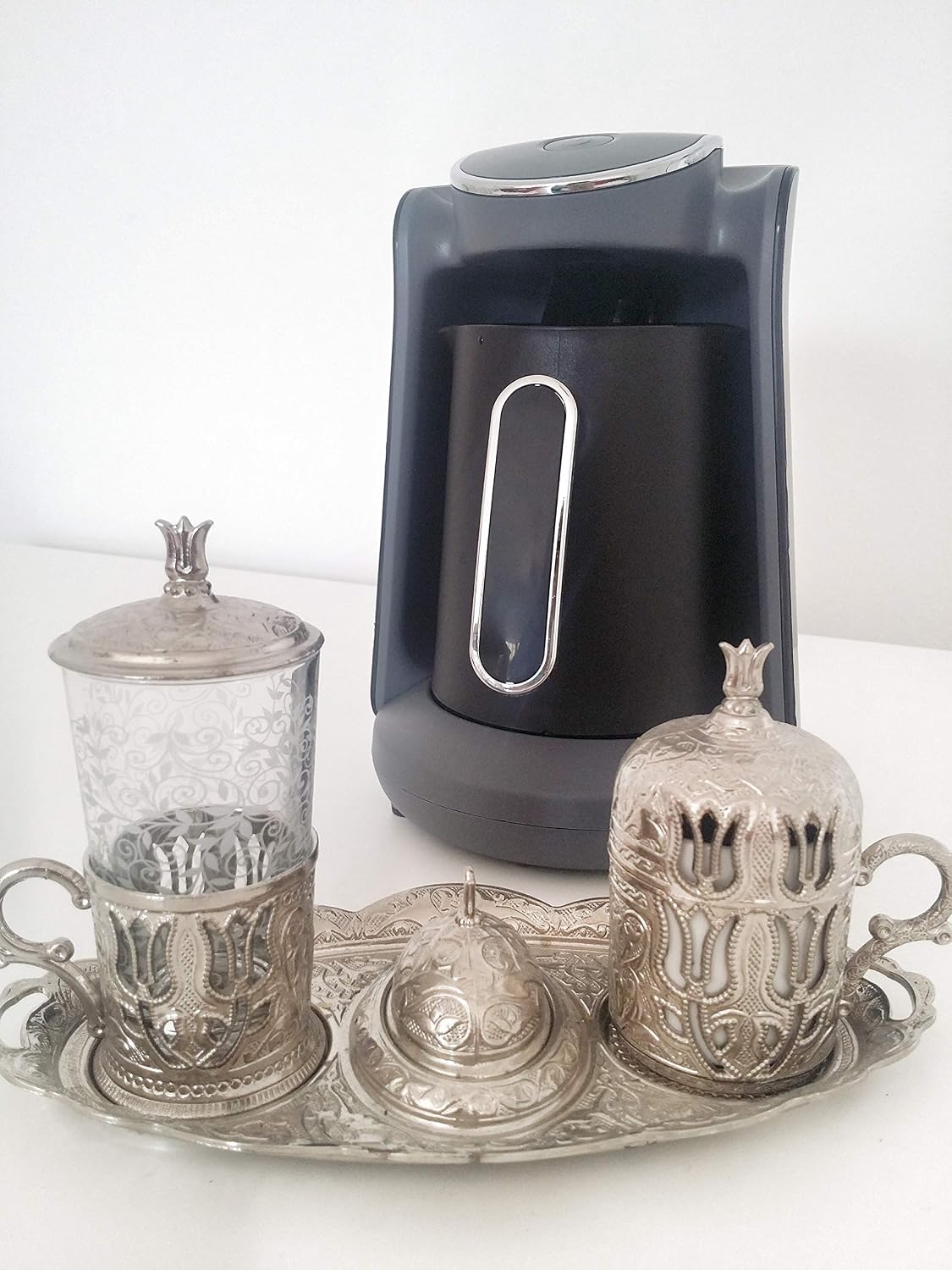 Arzum Okka Minio Automatic Turkish/Greek Coffee Machine, USA 120V Ul, Black/Silver,4 Cups