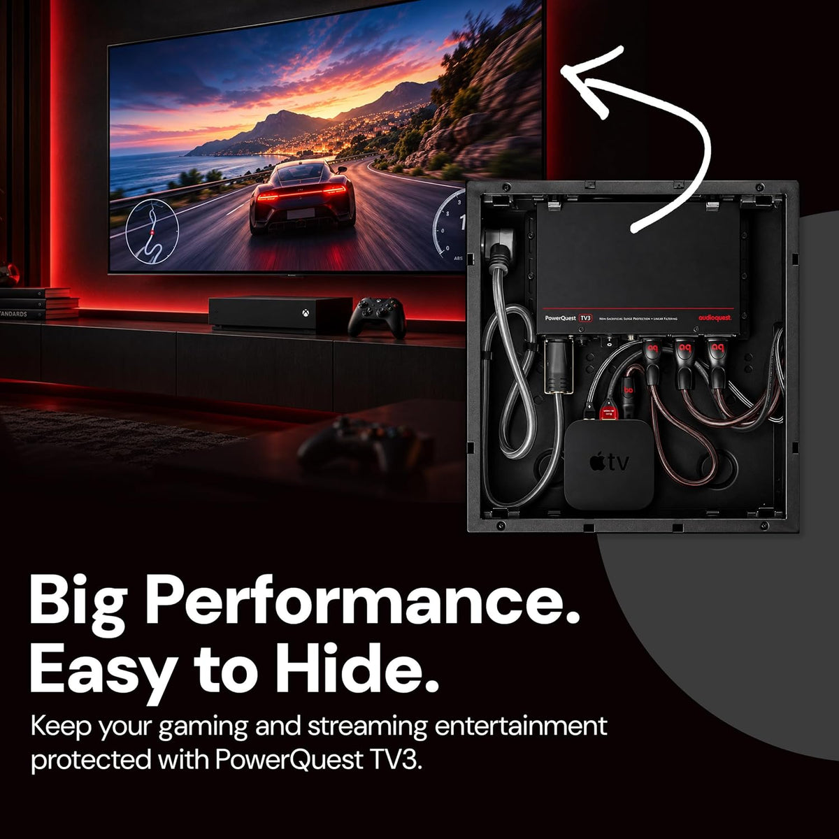 AudioQuest PowerQuest TV3 + WireLogic Ruby HDMI 8' 2-Pack Bundle 3-Outlet Non-Sacrificial Surge Protector with Two 8' HDMI Cables (Bundle)