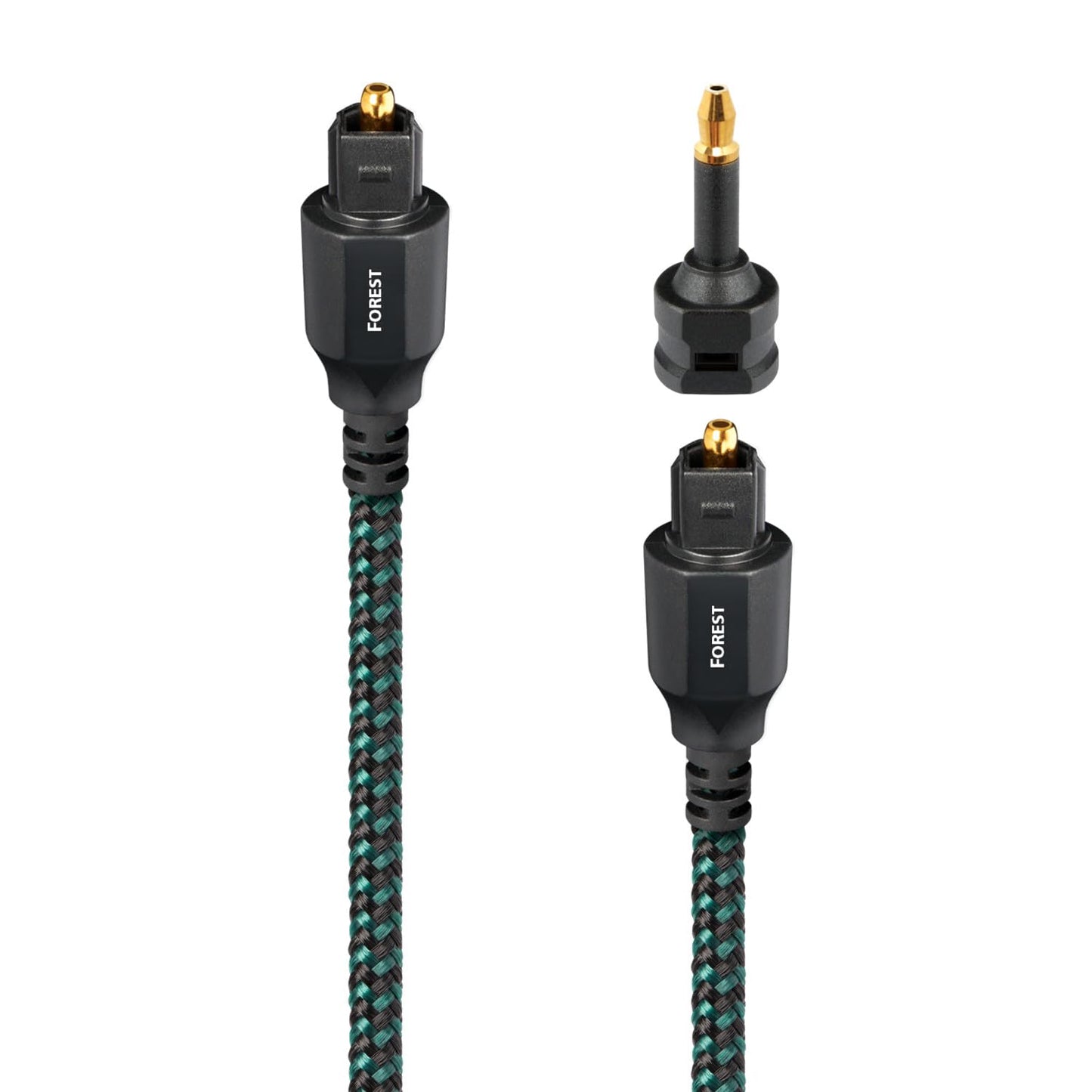 AudioQuest - Forest Optical 0.75m (2.46 feet) Digital Toslink Fiber - Optic Cable + Mini - Adaptor with Toslink to Toslink Connectors - Green on Black - electronicsexpo.com - HDMI Wires / Interconnects