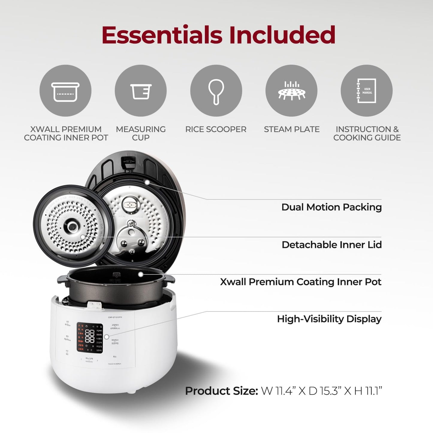 Cuckoo CRP - ST1009FW 10 - Cup Twin Pressure Rice Cooker & Warmer with Nonstick Inner Pot, 16 Menu Options, 3 Voice Guide, Auto Clean (White) - electronicsexpo.com - Rice Cookers
