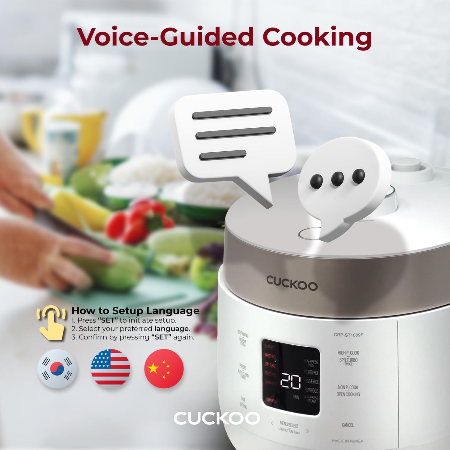 Cuckoo CRP - ST1009FW 10 - Cup Twin Pressure Rice Cooker & Warmer with Nonstick Inner Pot, 16 Menu Options, 3 Voice Guide, Auto Clean (White) - electronicsexpo.com - Rice Cookers