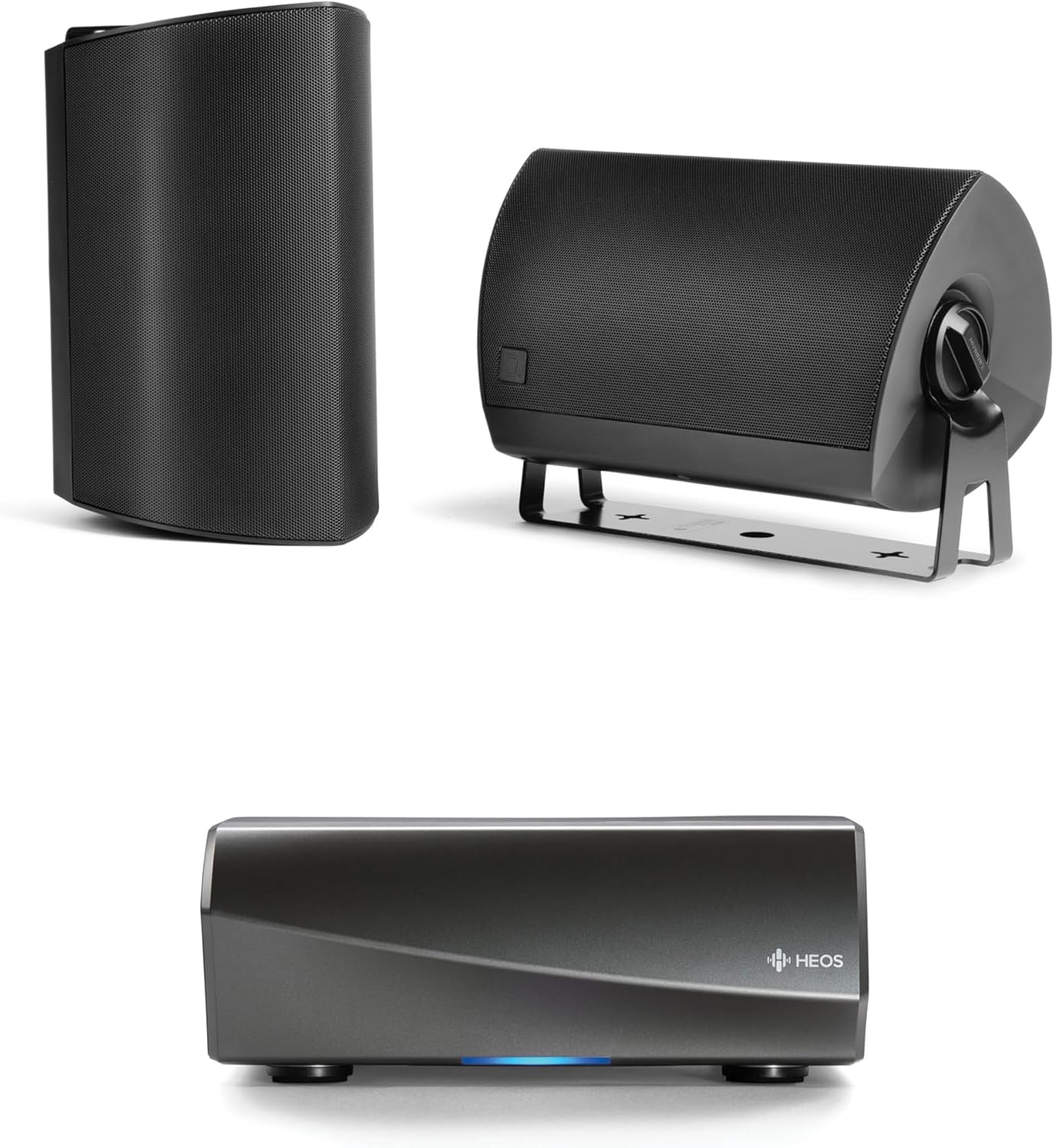 Definitive Technology AW - 550 All - Weather Outdoor Speakers (Black, Pair) with 5.25” Woofer, 1” Tweeter & Passive Bass Radiator + Denon HEOS Hi - Res Wireless Streaming Amplifier for High - Fidelity Sound (Bundle) - electronicsexpo.com - Outdoor Speakers