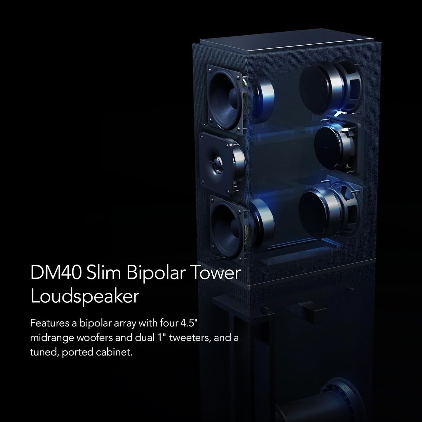 Definitive Technology Dymension DM40 Slim Tower Speakers, Adjustable Bipolar Arrays, (4) 4.5" Midrange Woofers, & Tweeter (Bundle) - electronicsexpo.com - Floor Standing Speakers