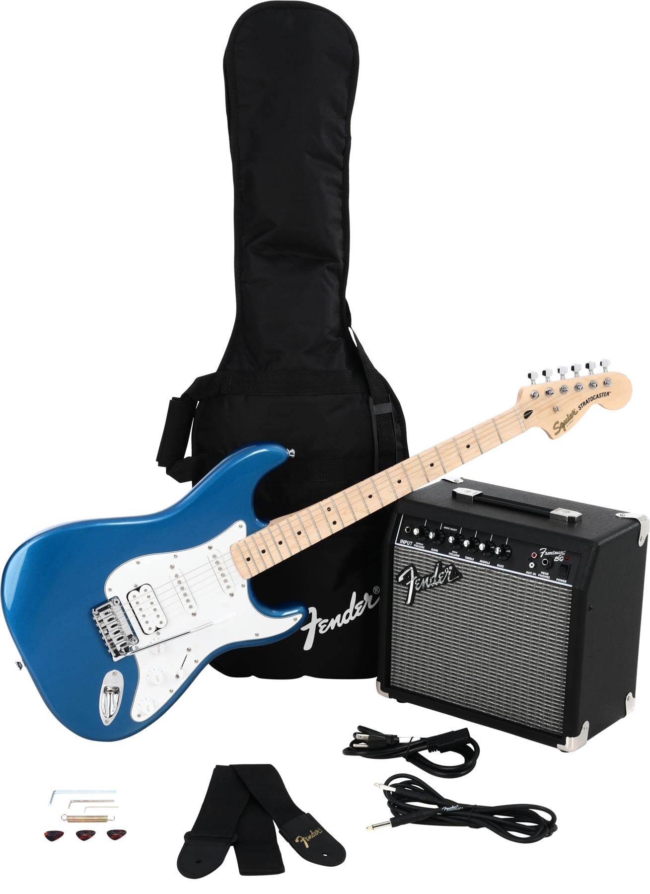 Fender Squier Affinity Series Stratocaster Electric Guitar Kit (Lake Placid Blue, Maple Fingerboard) - electronicsexpo.com - Electric Guitars