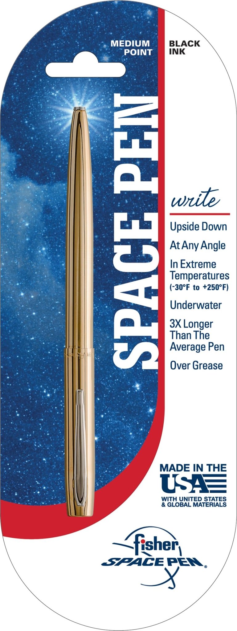 Fisher Space Pen Brass Alloy Cap - O - Matic Pen, Ballpoint, Polished Brass, Black Ink - electronicsexpo.com - Misc