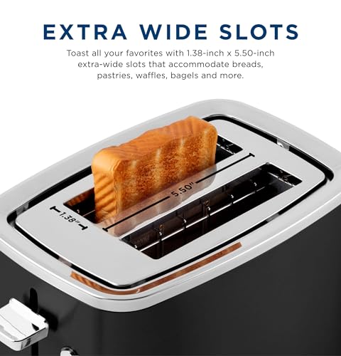 GE 2 Slice Black Stainless Steel Toaster, Extra Wide Slots for Toasting Bagels, Breads, Waffles & More, 7 Adjustable Shade Settings, Removable Crumb Tray, Countertop Kitchen Essentials, 850 Watts - electronicsexpo.com - Toasters & Toaster Ovens