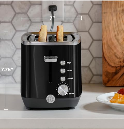 GE 2 Slice Black Stainless Steel Toaster, Extra Wide Slots for Toasting Bagels, Breads, Waffles & More, 7 Adjustable Shade Settings, Removable Crumb Tray, Countertop Kitchen Essentials, 850 Watts - electronicsexpo.com - Toasters & Toaster Ovens