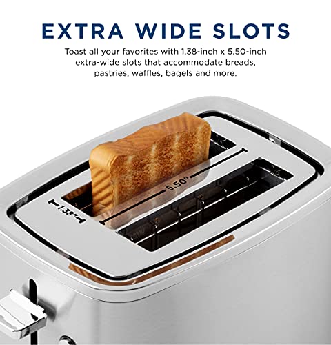 GE 2 Slice Stainless Steel Toaster, Extra Wide Slots for Toasting Bagels, Breads, Waffles & More, 7 Adjustable Shade Settings, Removable Crumb Tray, Countertop Kitchen Essentials, 850 Watts - electronicsexpo.com - Toasters & Toaster Ovens