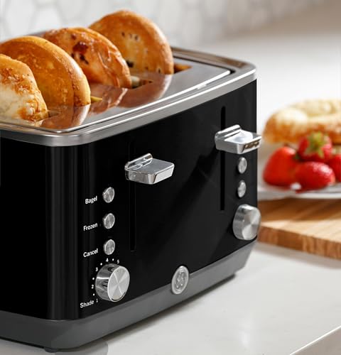 GE 4 Slice Toaster | Extra Wide Slots for Bagels, Breads, Waffles & More | 7 Shade Options | Countertop Kitchen Essentials | 1500 watt, Black - electronicsexpo.com - Toasters & Toaster Ovens