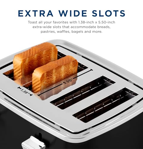 GE 4 Slice Toaster | Extra Wide Slots for Bagels, Breads, Waffles & More | 7 Shade Options | Countertop Kitchen Essentials | 1500 watt, Black - electronicsexpo.com - Toasters & Toaster Ovens