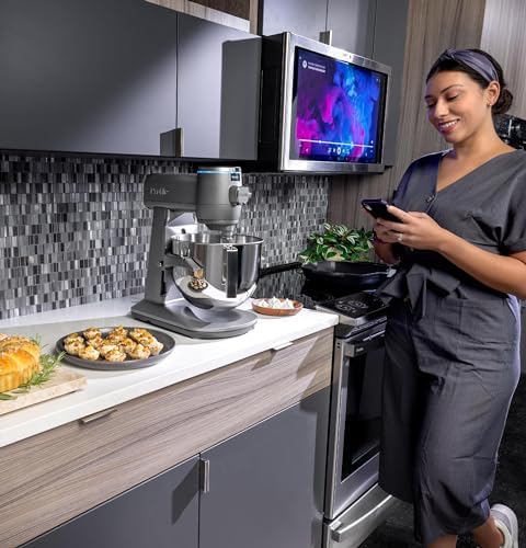GE Profile Smart Stand Mixer w/Built - In Smart Scale & Auto Sense Technology, 7qt Stainless Steel Bowl, 11 Speed l Dough Hook, Beater, 11 - wire whip l works w/Amazon Alexa & Google Home l Mineral Silver - electronicsexpo.com - Cookware