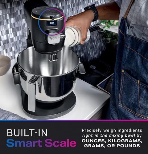 GE Profile Smart Stand Mixer w/Built - In Smart Scale & Auto Sense Technology, 7qt Stainless Steel Bowl, 11 Speed l Dough Hook, Beater, 11 - wire whip l works w/Amazon Alexa & Google Home l Mineral Silver - electronicsexpo.com - Cookware