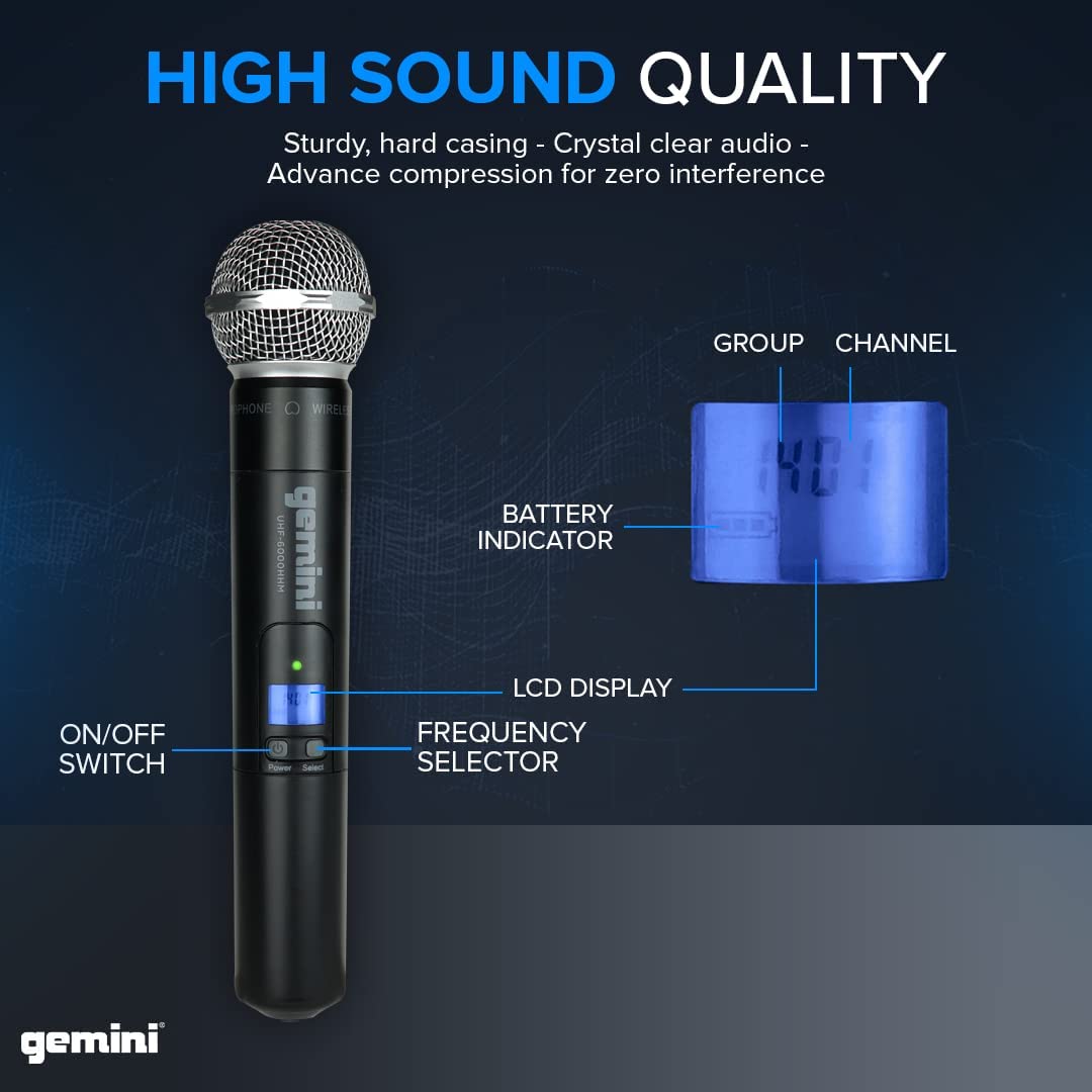 Gemini, Single Wireless Microphone System, Professional Handheld Long Range (240 Ft) Mic Set For DJ, Church, Karaoke, Gym, XLR Connector, 1 microfono (UHF - 6100M - R2) - electronicsexpo.com - Misc