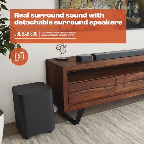 JBL Bar 800 - 5.1.2 - Channel Soundbar with Detachable Surround Speakers and Dolby Atmos, 10” Wireless Subwoofer, Built - in Wi - Fi with AirPlay, Alexa Multi - Room Music and Chromecast - electronicsexpo.com - Soundbars