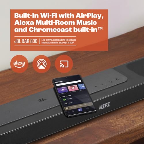 JBL Bar 800 - 5.1.2 - Channel Soundbar with Detachable Surround Speakers and Dolby Atmos, 10” Wireless Subwoofer, Built - in Wi - Fi with AirPlay, Alexa Multi - Room Music and Chromecast - electronicsexpo.com - Soundbars