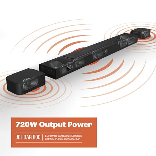 JBL Bar 800 - 5.1.2 - Channel Soundbar with Detachable Surround Speakers and Dolby Atmos, 10” Wireless Subwoofer, Built - in Wi - Fi with AirPlay, Alexa Multi - Room Music and Chromecast - electronicsexpo.com - Soundbars