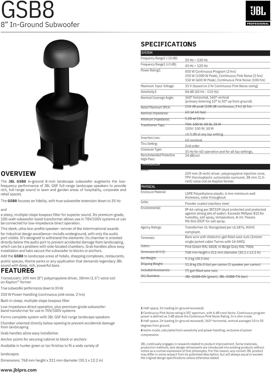 JBL GSB8 Weatherproof In - Ground 8" Subwoofer (Green) - electronicsexpo.com - Outdoor Speakers