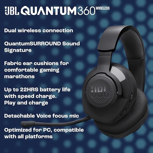 JBL Quantum 360X Wireless Over - Ear Gaming Headset with Detachable Boom Mic - electronicsexpo.com - Headphones