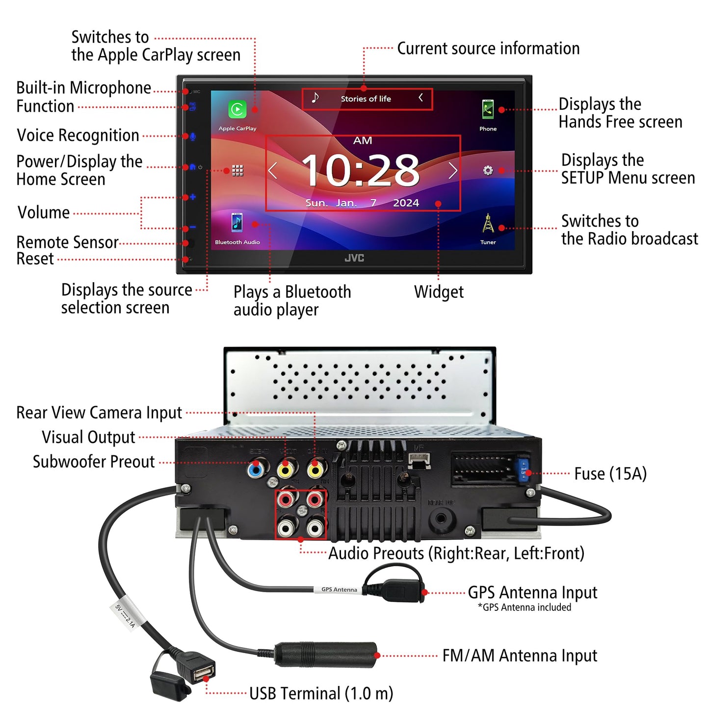 JVC KW - M590BT Single Din/Double Din Car Stereo Receiver - electronicsexpo.com - Car Stereo Receivers