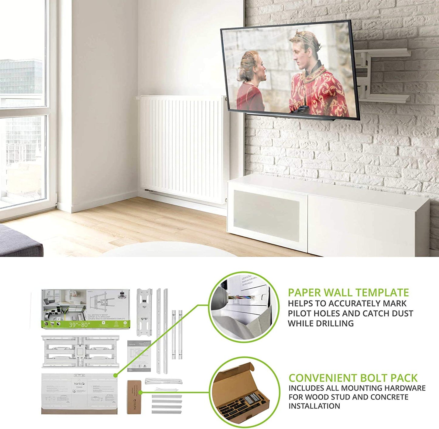 Kanto PDX680W Full Motion Articulating TV Wall Mount for 39" to 80" TVs - electronicsexpo.com - TV Wall Mounts