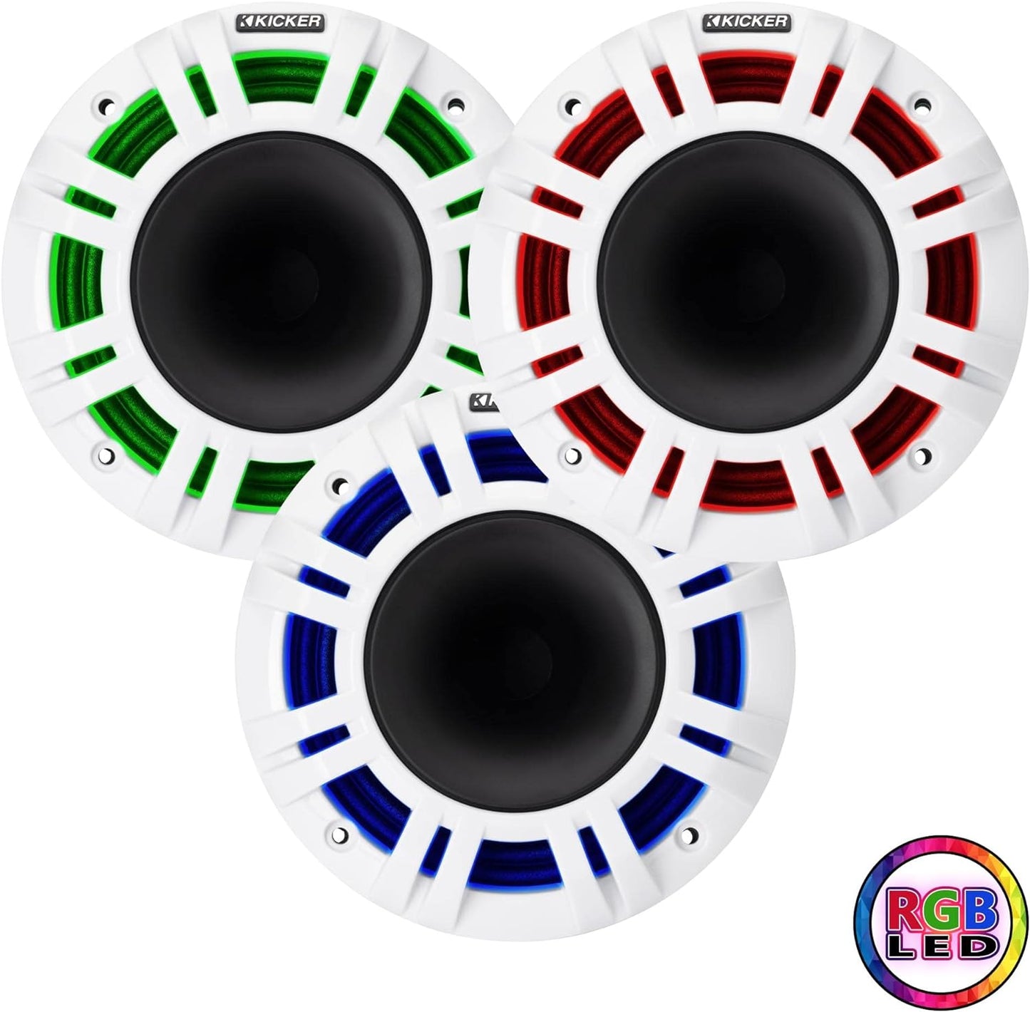 Kicker 48KMXL654 6.5" 4 - Ohm RGB - LED KMXL Horn - Loaded Marine Coaxial Speakers (Pair) - electronicsexpo.com - Marine Speakers