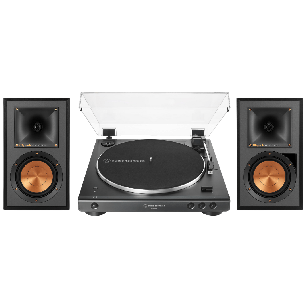 Klipsch R - 51PM Powered Bluetooth Speaker (Black) with 60XBT - BK Fully Automatic Belt - Drive Stereo Turntable (Bundle) - electronicsexpo.com - Home Theater Systems & Packages