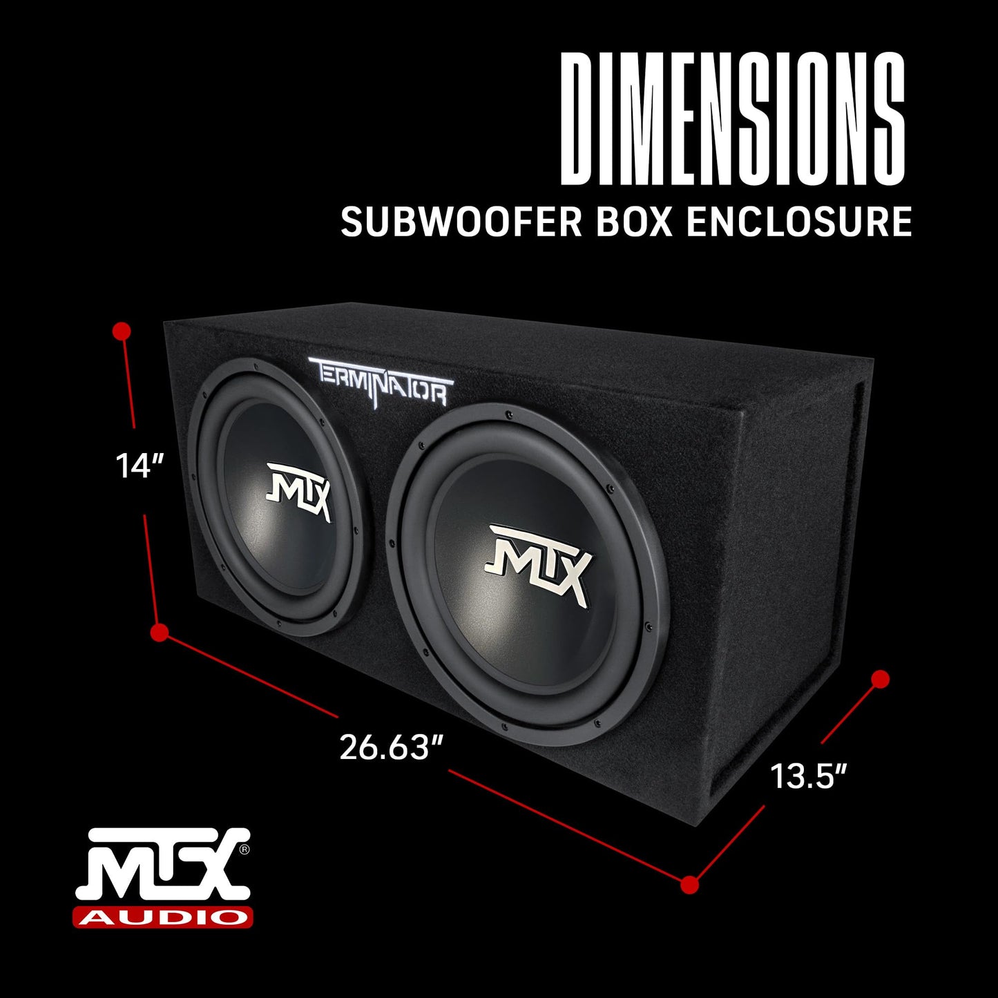MTX Dual 12" Subwoofers with Loaded Enclosure, 1200W Max Power, 400W RMS, Terminator - electronicsexpo.com - Car Subwoofers