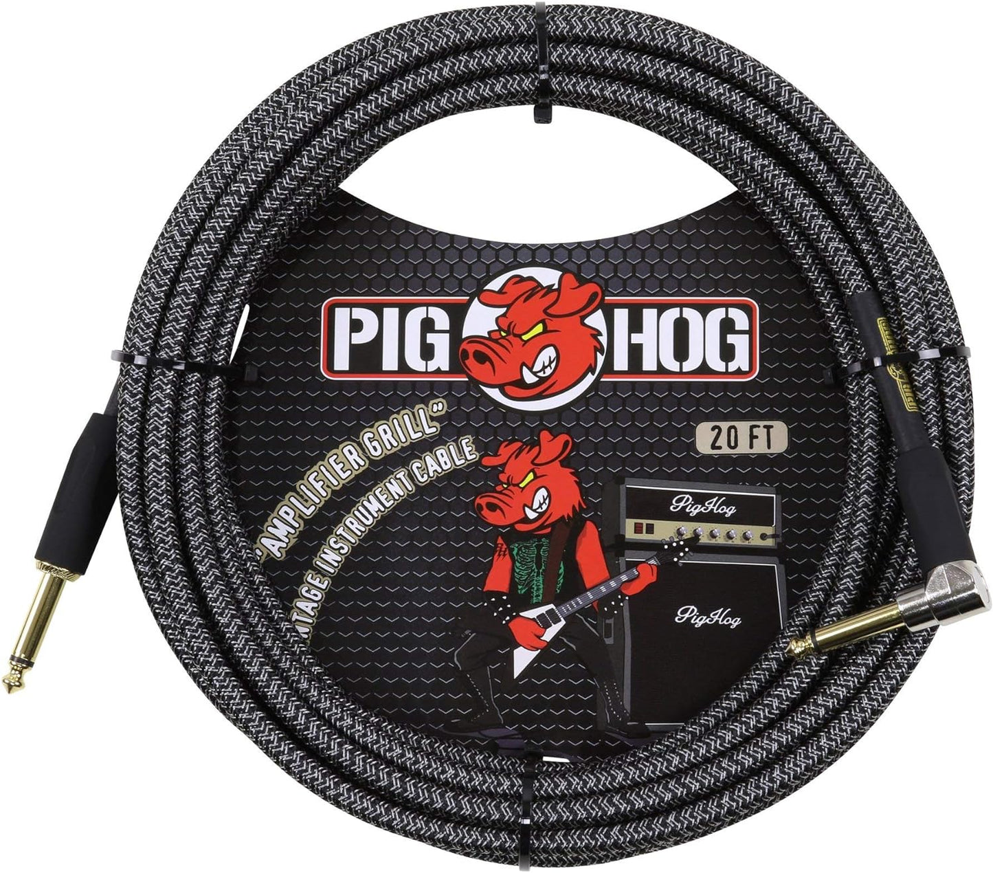 Pig Hog PCH20AGR Right - Angle 1/4" to 1/4" Amplifier Grill Guitar Instrument Cable, 20Ft - electronicsexpo.com - Pro Audio Accessories