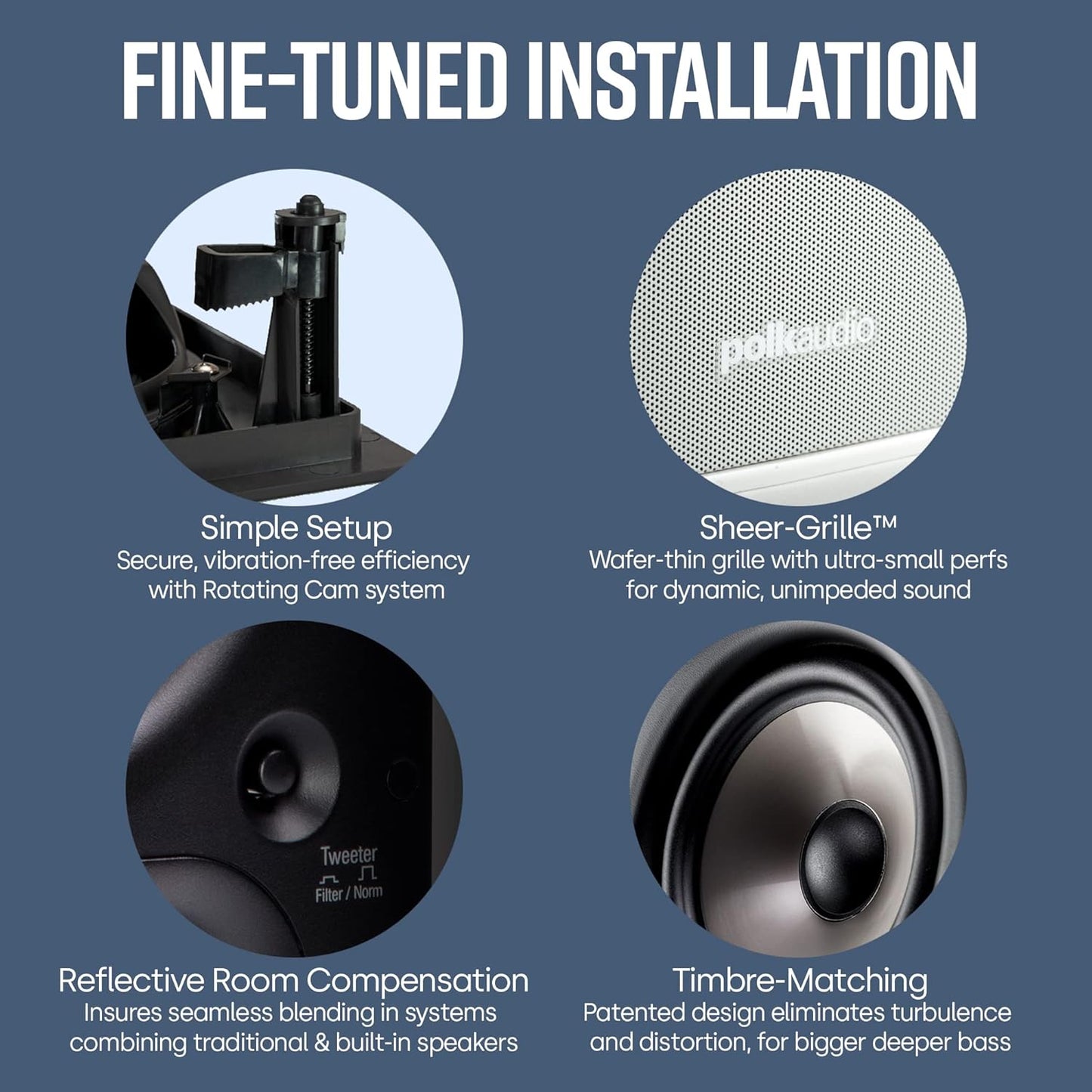 Polk Audio 65 - RT In - Wall Speakers with 6.5" driver - The Vanishing Series | 2 Speakers | Use as Left/Right Front Speakers, Stealth Side or Rear Surrounds | White, Paintable Grilles - electronicsexpo.com - In Ceiling In Wall Speakers
