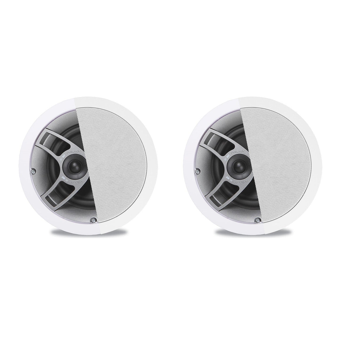 Polk Audio MC60 2 - Way In - Ceiling 6.5" Speakers, 1 Pair ( 2 Speakers) | Perfect for Damp and Humid Indoor/Enclosed Areas | Bathrooms, Kitchens, Patios (White, Paintable - Grille) (2 Speakers) - electronicsexpo.com - In Ceiling In Wall Speakers
