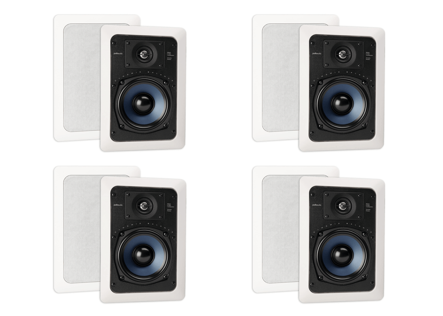 Polk Audio RC55i 2 - way Premium In - Wall - Speakers ( 8 Speakers - 4 Pairs) | Perfect for Damp and Humid Indoor/Outdoor Placement | Set of 8 Speakers (White, Paintable - Grille) - electronicsexpo.com - In Ceiling In Wall Speakers