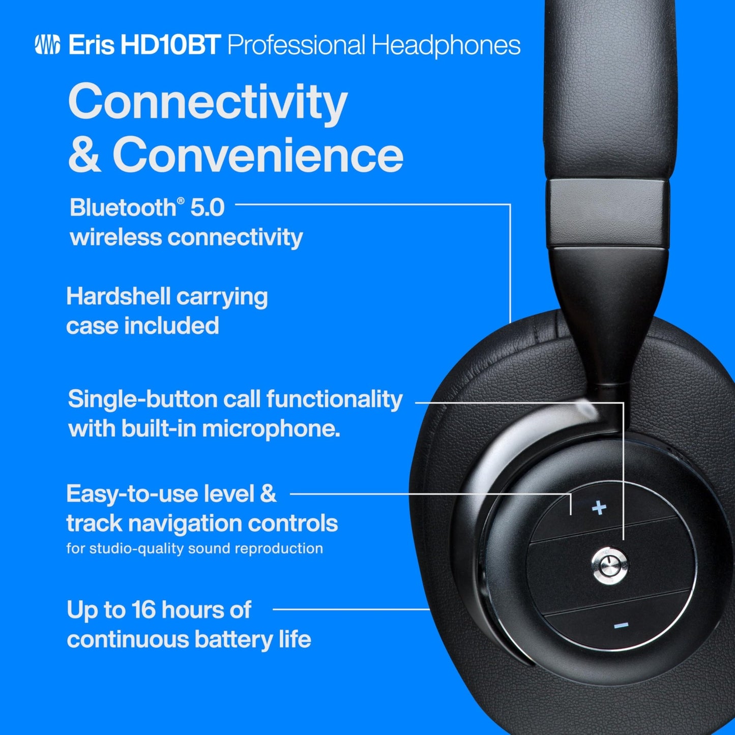 PreSonus Eris HD10BT Professional Headphones with Active Noise Canceling and Bluetooth ? Closed - Back, Over - Ear Wireless ANC Studio Recording Headphones for Professional Mixing and Monitoring - electronicsexpo.com - Misc