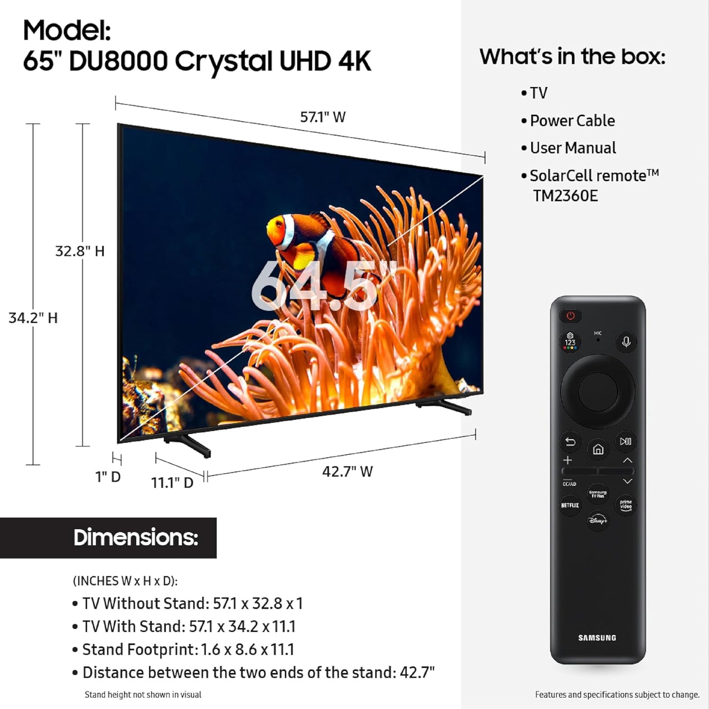 Samsung DU8000 65" Class 4K Crystal UHD Series HDR Smart TV (2024) - electronicsexpo.com - Televisions