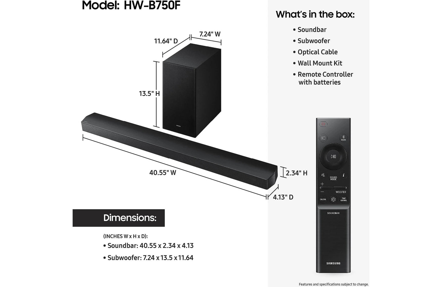 Samsung HW - B750F Powered 5.1 - Channel Sound Bar and Wireless Subwoofer System with DTS Virtual:X - electronicsexpo.com - Soundbars