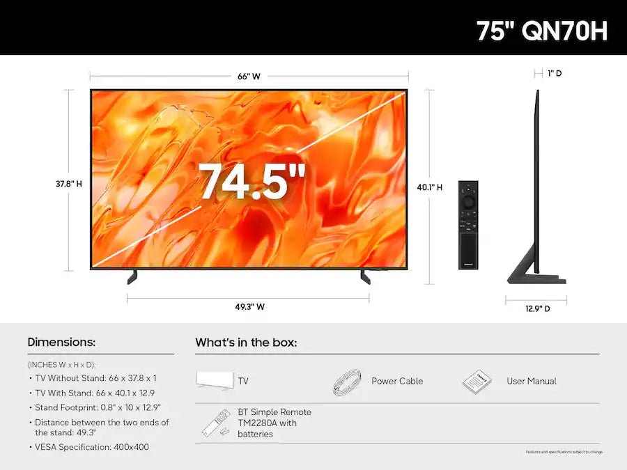 Samsung QN70H 75” Neo QLED Mini LED 4K UHD SamsungVision AI Smart Tizen TV - electronicsexpo.com-Televisions