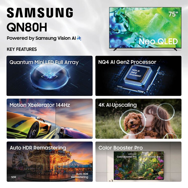 Samsung QN80H 75" 4K HDR Smart Quantum Dot Mini-LED TV - electronicsexpo.com-Televisions