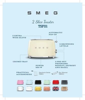 SMEG 2 Slice Toaster with 6 Presets and Defrost Function and Removable Crumb Tray - electronicsexpo.com - Toasters & Toaster Ovens