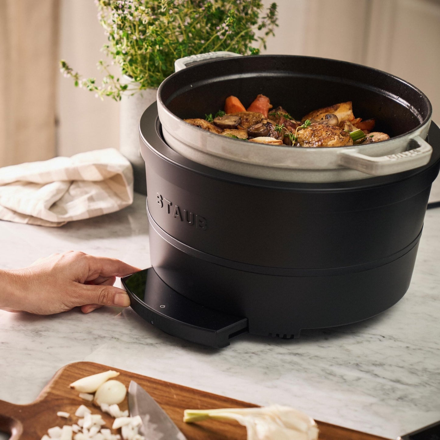 Staub Precision Induction Multi Cooker: Braise, Brown, Steam, Slow Cook and Warm with your Staub Dutch Oven, Matte Black, Dutch Oven Sold Separately - electronicsexpo.com - Slow Cookers