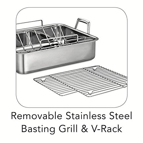 Tramontina 16.5" Stainless Steel Deep Roasting Pan with Basting Grill and V - Rack - electronicsexpo.com - Sauce Pans & Sauciers