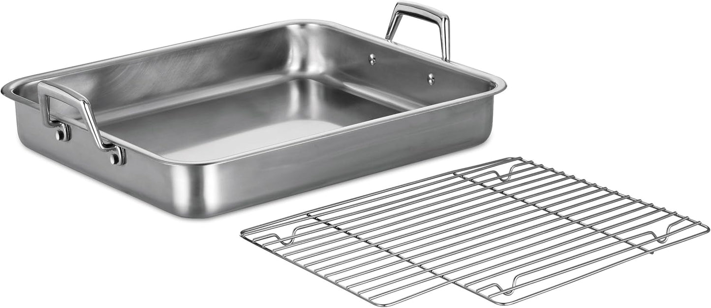 Tramontina 16.5" Stainless Steel Roasting Pan with Rack, Turkey Roaster for Oven, Dishwasher Safe - electronicsexpo.com - Roasting Pans