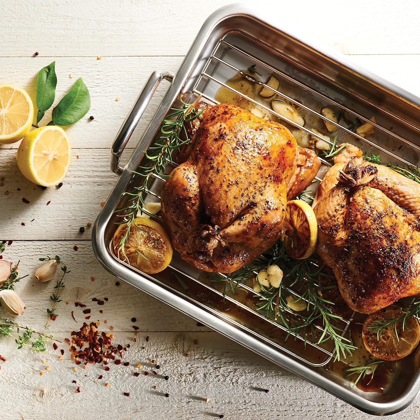 Tramontina 16.5" Stainless Steel Roasting Pan with Rack, Turkey Roaster for Oven, Dishwasher Safe - electronicsexpo.com - Roasting Pans