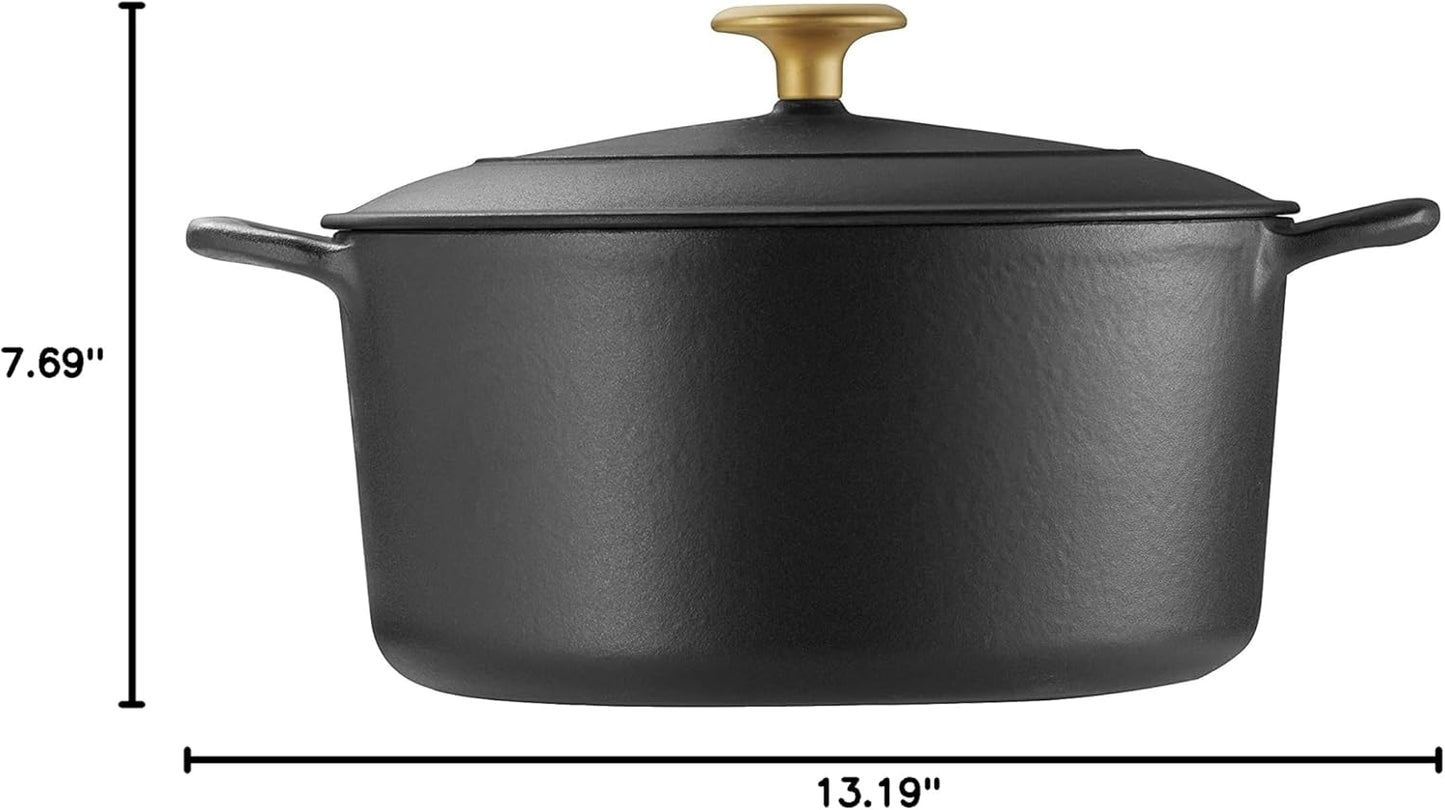 Tramontina Enameled Cast Iron Dutch Oven Pot with Lid, Round 5.5qt (Matte Black with Gold Knob) - electronicsexpo.com - Dutch Ovens