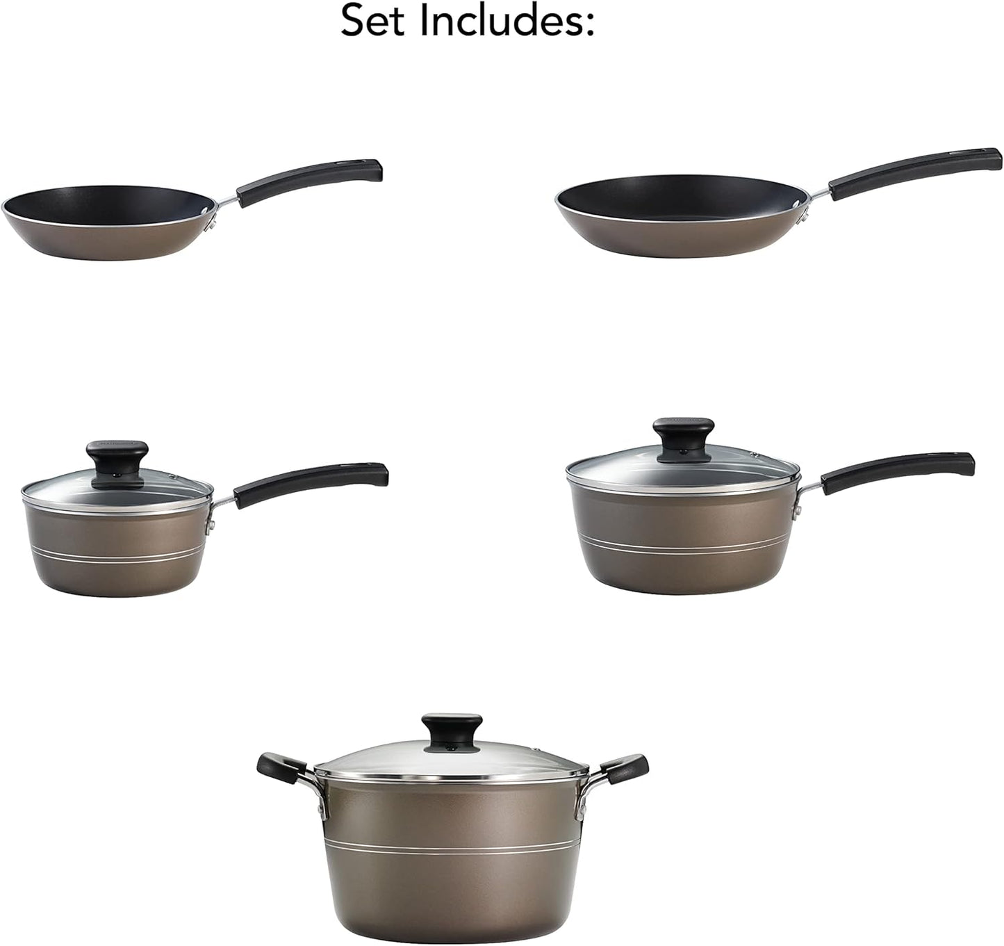 Tramontina Sicilia 8 - Piece Non Stick Cookware Set with Glass Lids, Aluminum Nonstick Pots and Pans Kitchen Set (Hazelnut) - electronicsexpo.com - Cookware Sets