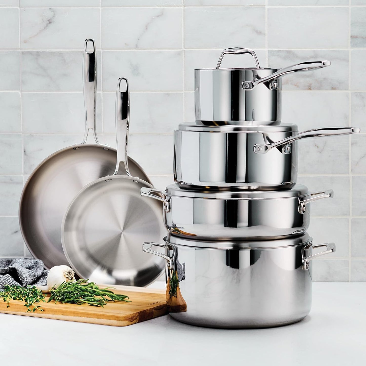 Tramontina Tri - Ply Clad Stainless Steel 10 - Piece Cookware Set with Lids, Pots and Pans Kitchen Set - electronicsexpo.com - Cookware Sets