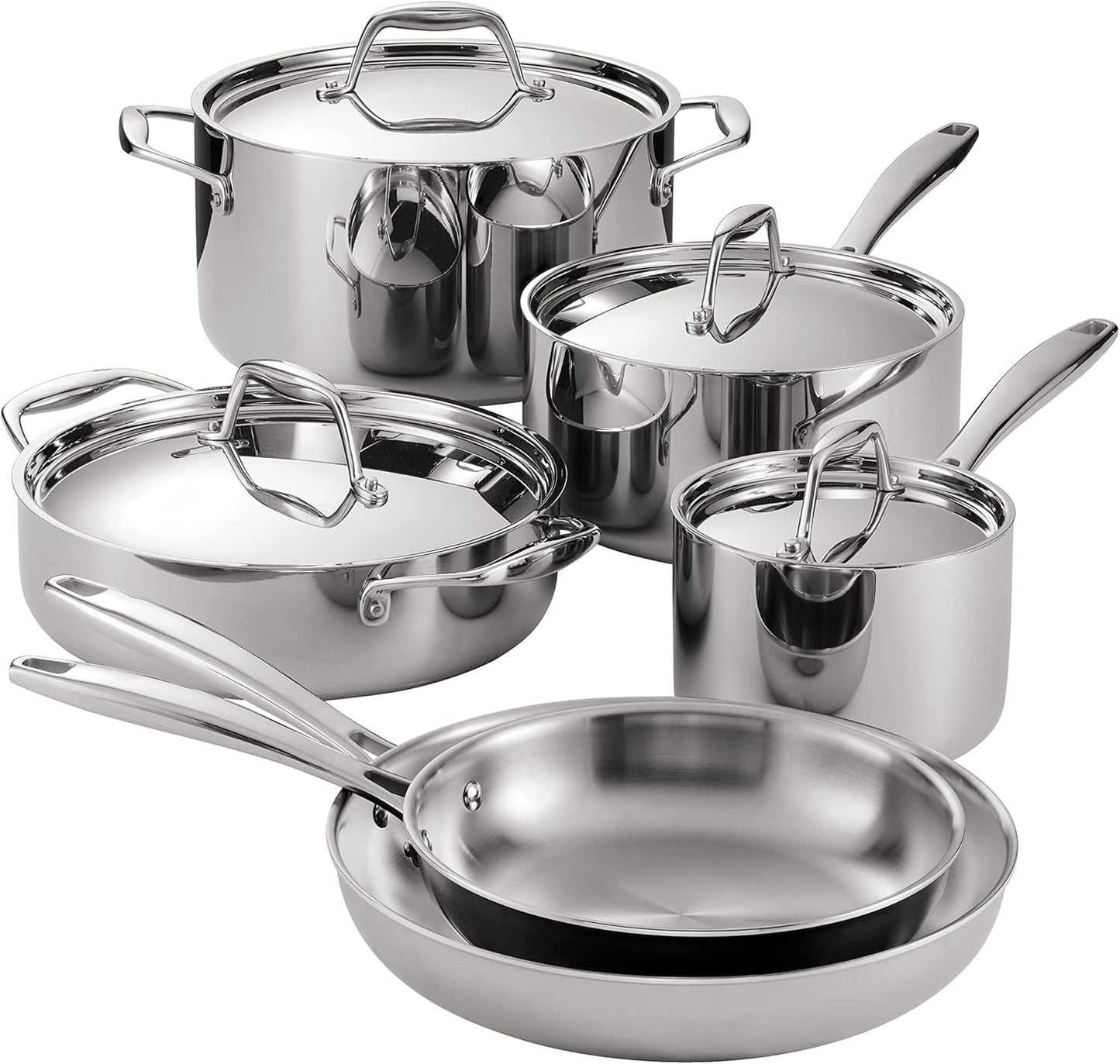 Tramontina Tri - Ply Clad Stainless Steel 10 - Piece Cookware Set with Lids, Pots and Pans Kitchen Set - electronicsexpo.com - Cookware Sets