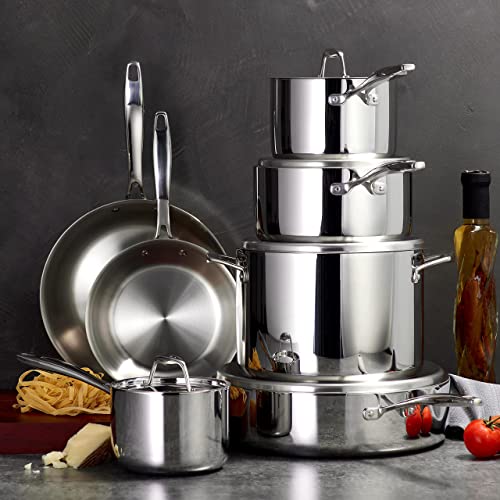 Tramontina Tri - Ply Clad Stainless Steel 12 - Piece Cookware Set with Lids, Pots and Pans Kitchen Set - electronicsexpo.com - Cookware Sets