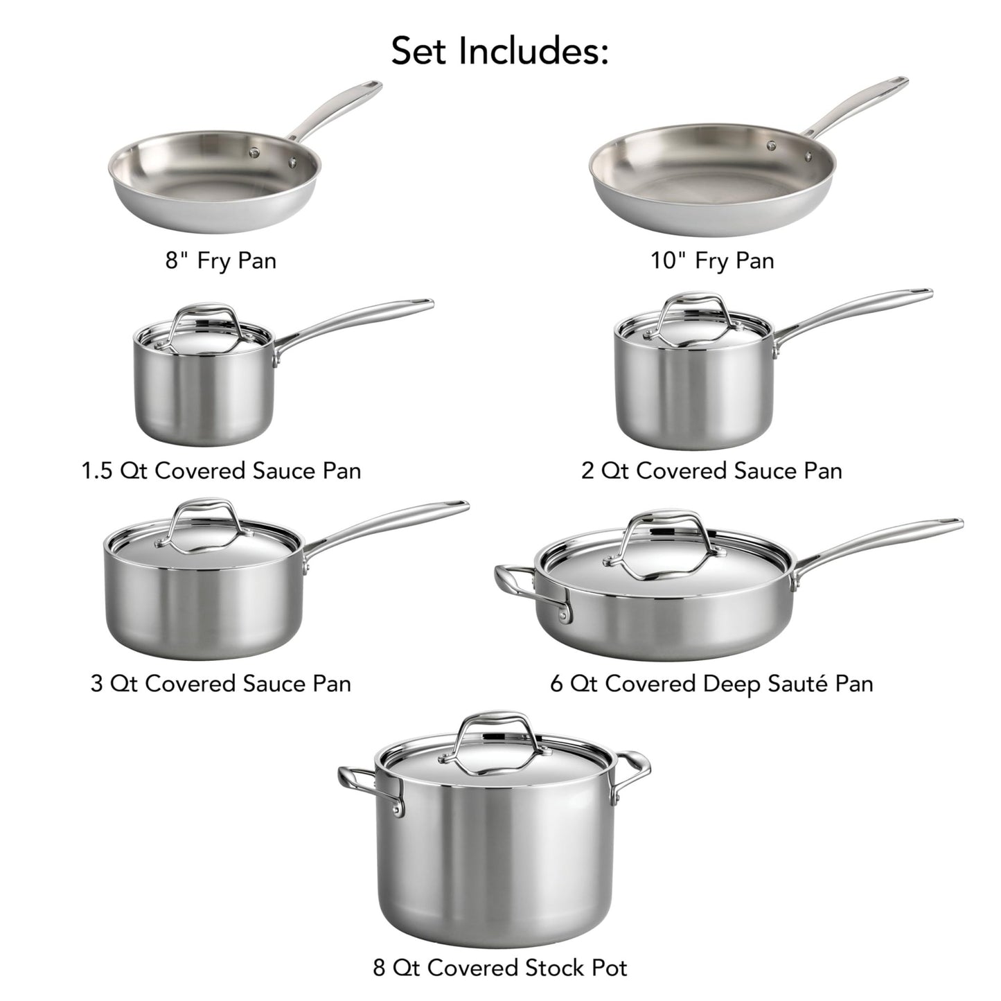Tramontina Tri - Ply Clad Stainless Steel 12 - Piece Cookware Set with Lids, Pots and Pans Kitchen Set - electronicsexpo.com - Cookware Sets