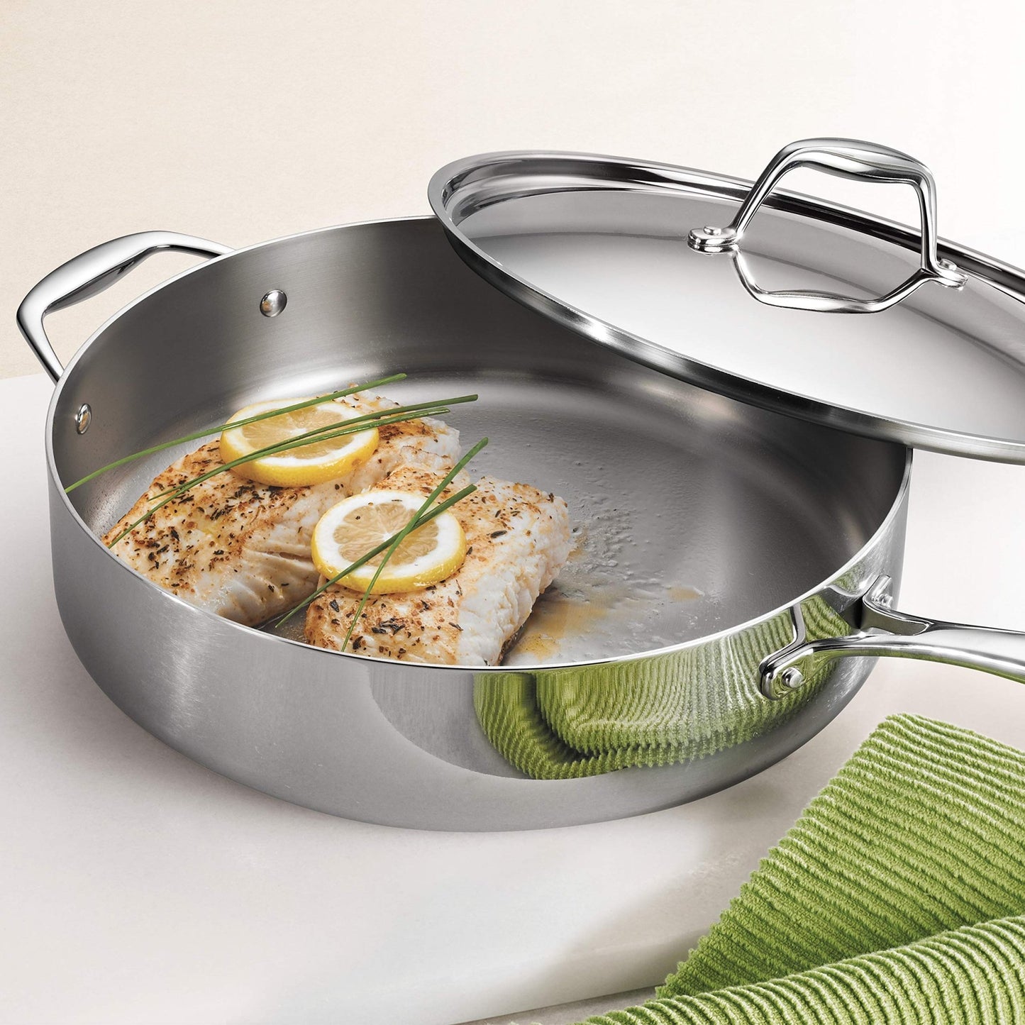 Tramontina Tri - Ply Clad Stainless Steel 6 - Quart Saute Pan with Lid, Induction - Ready Cooking Pan - electronicsexpo.com - Sauce Pans & Sauciers