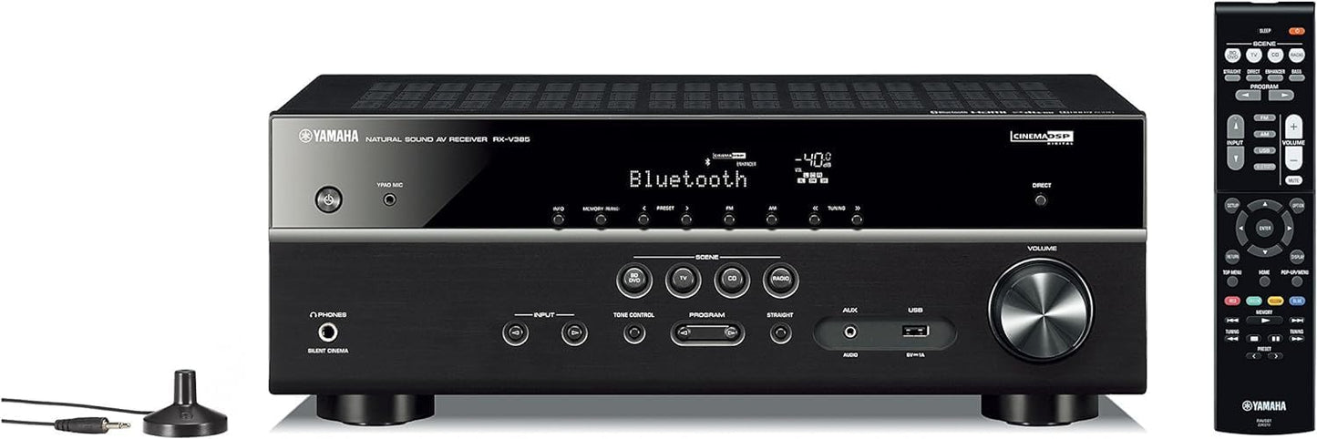 Yamaha RX - V385 5.1 - Channel 4K Ultra HD AV Receiver with NS - SW100BL 10" 100W Powered Subwoofer and NS - C210BL Center Channel Speaker (Bundle) - electronicsexpo.com - Home Theater Systems & Packages