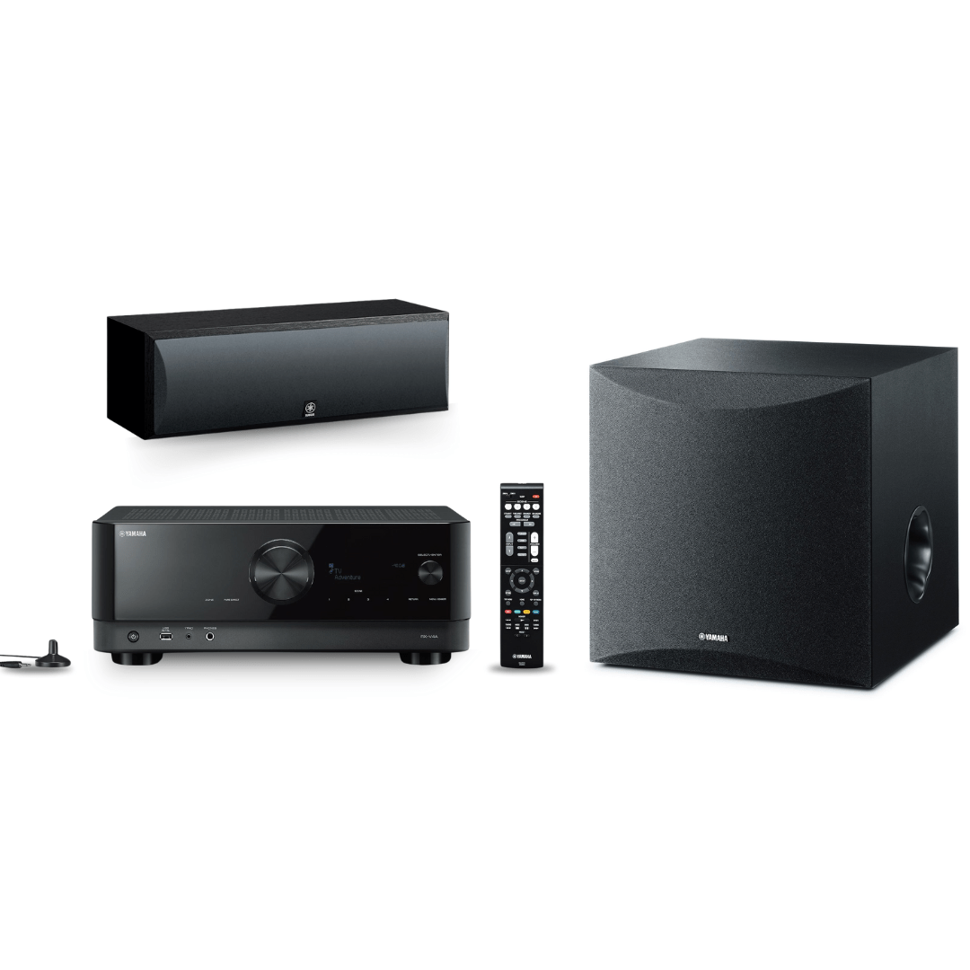 Yamaha RX - V4A 5.2 - Channel AV Receiver + NS - SW050BL 8" 100W Powered Subwoofer + NS - C210BL Center Channel Speaker (Black) Bundle - electronicsexpo.com - Home Theater Systems & Packages